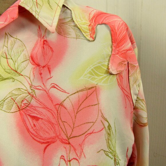 Vintage 70s Lasso Shirt Size 36 Pink Crepe Floral Pearlized Snap Front Western - Picture 5 of 14